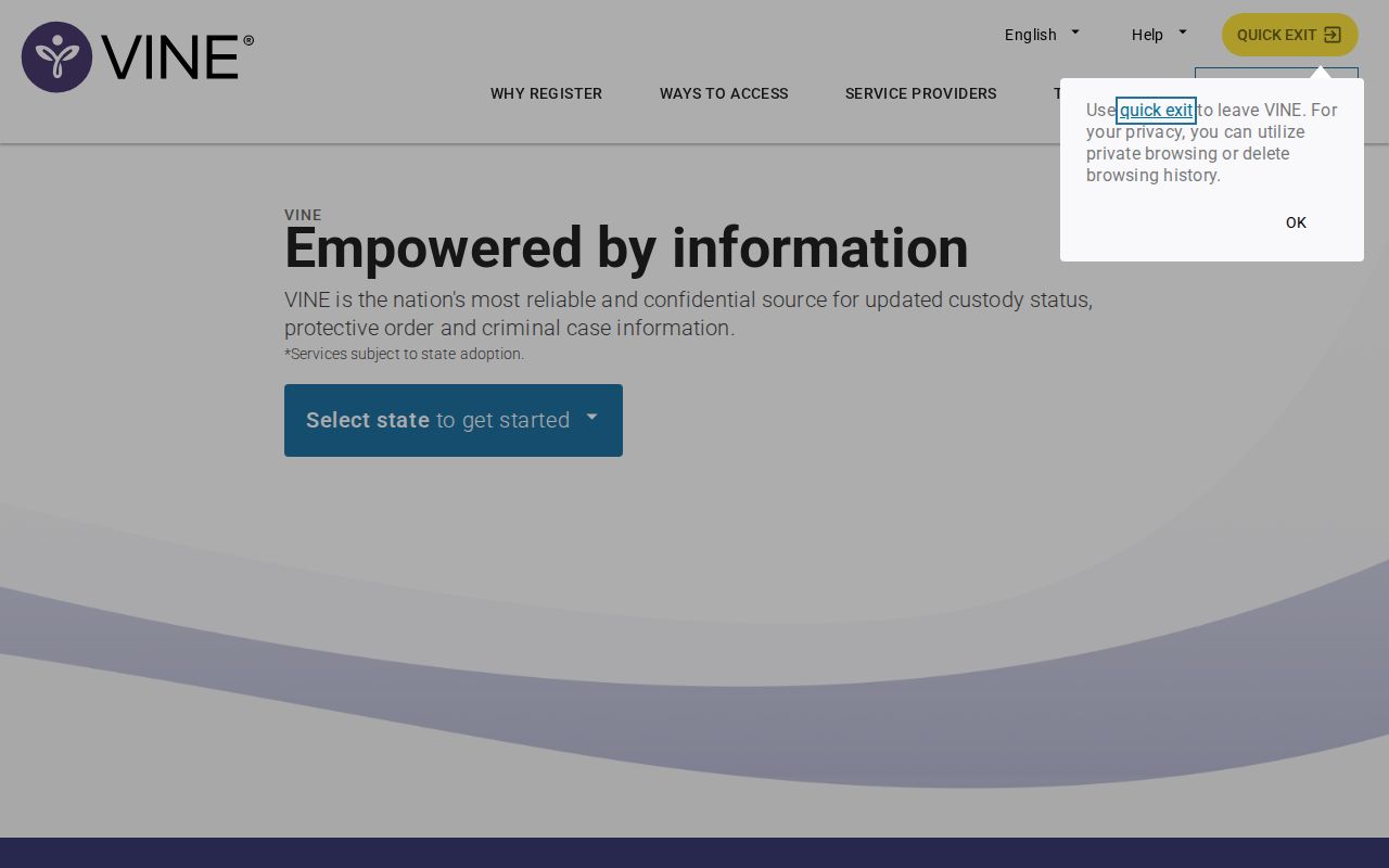 Privacy-safe Winnebago County VINELink person search and notification screen
